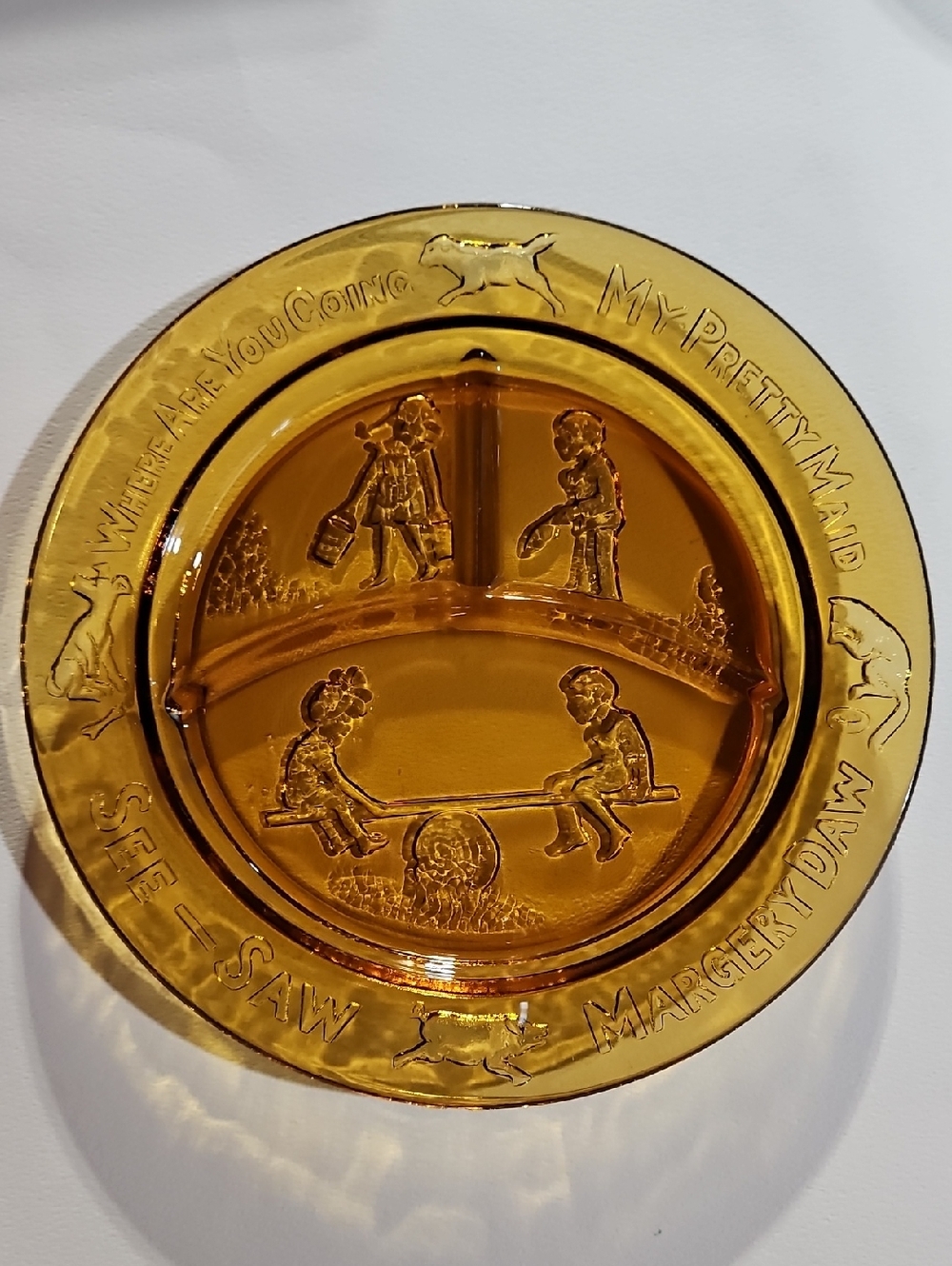 VTG Amber Tiara Divided Childs Nursery Rhyme See Saw Margery Daw Plate